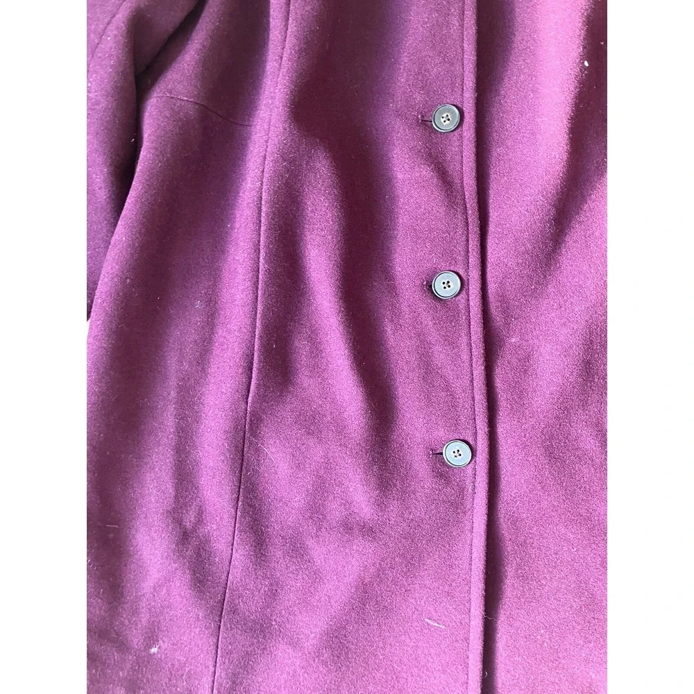 Lands End Women's Wool Blend Button Mid Length Dress Coat Maroon Size 16W petite
